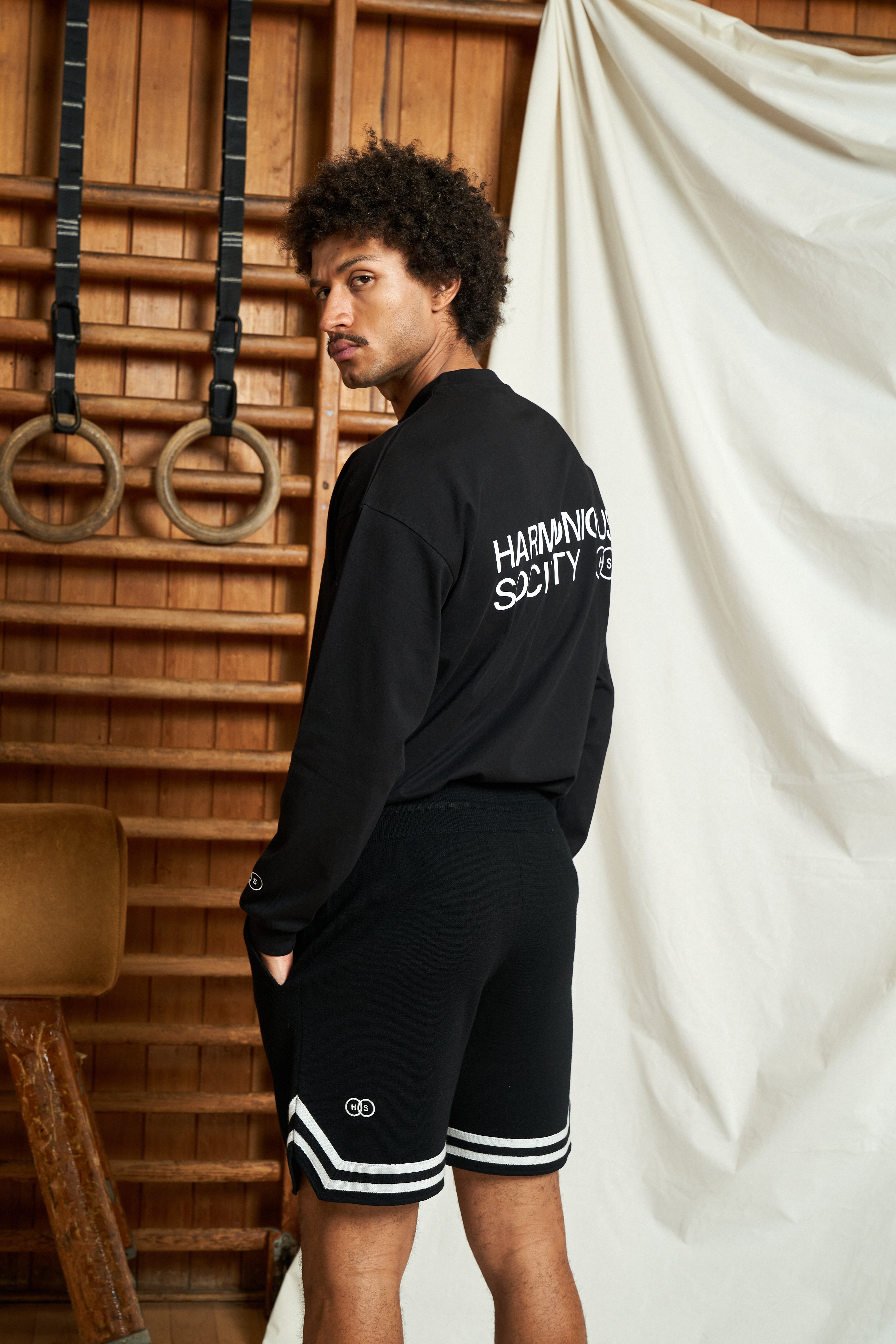 Harmonious black merino baller shorts