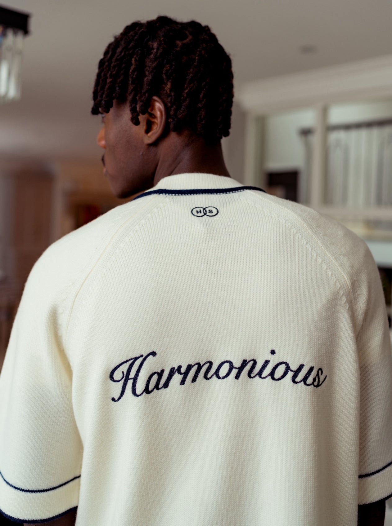Knitted Baseball Shirt - Off-White/Navy