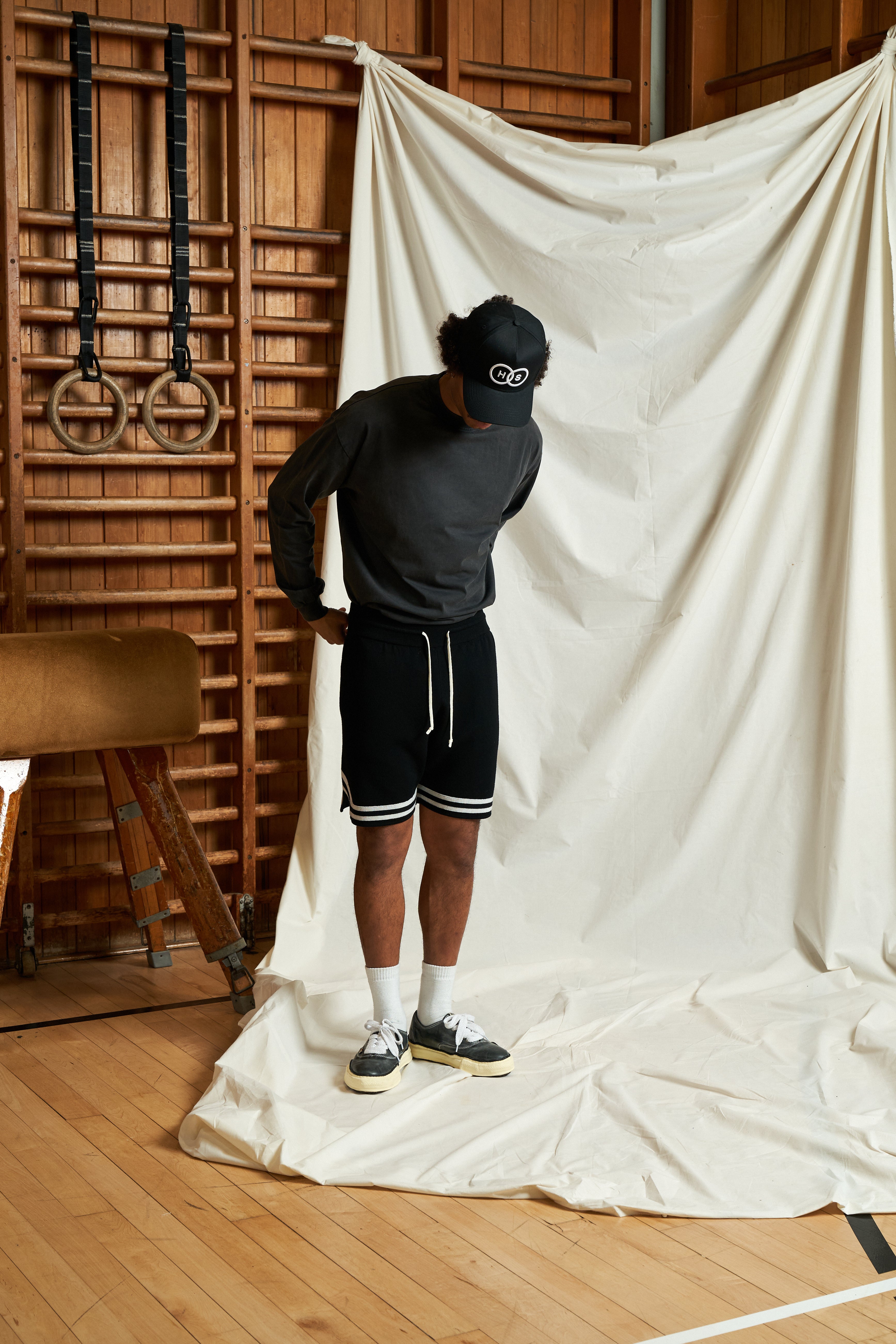 Harmonious black merino baller shorts