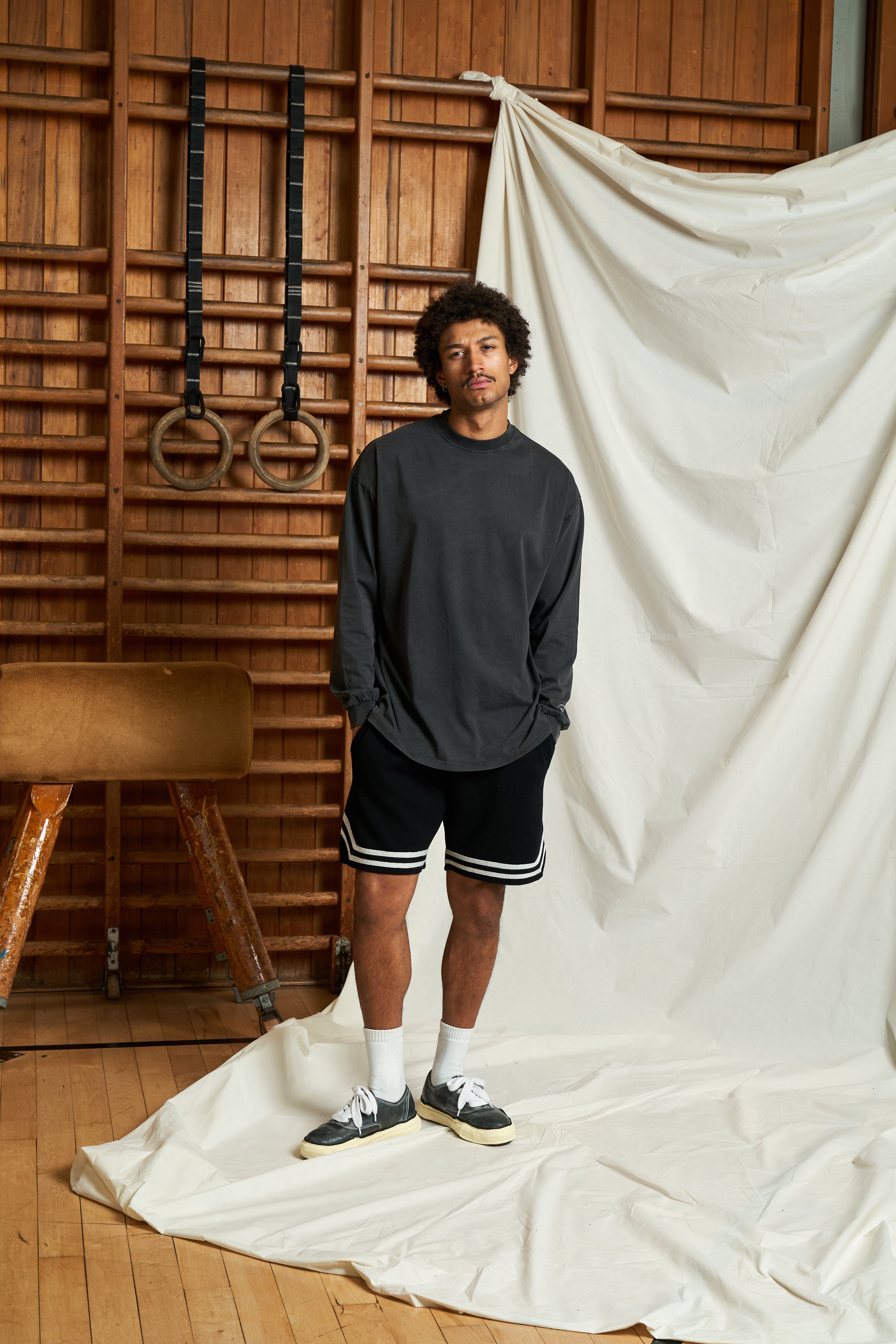 Harmonious black merino baller shorts