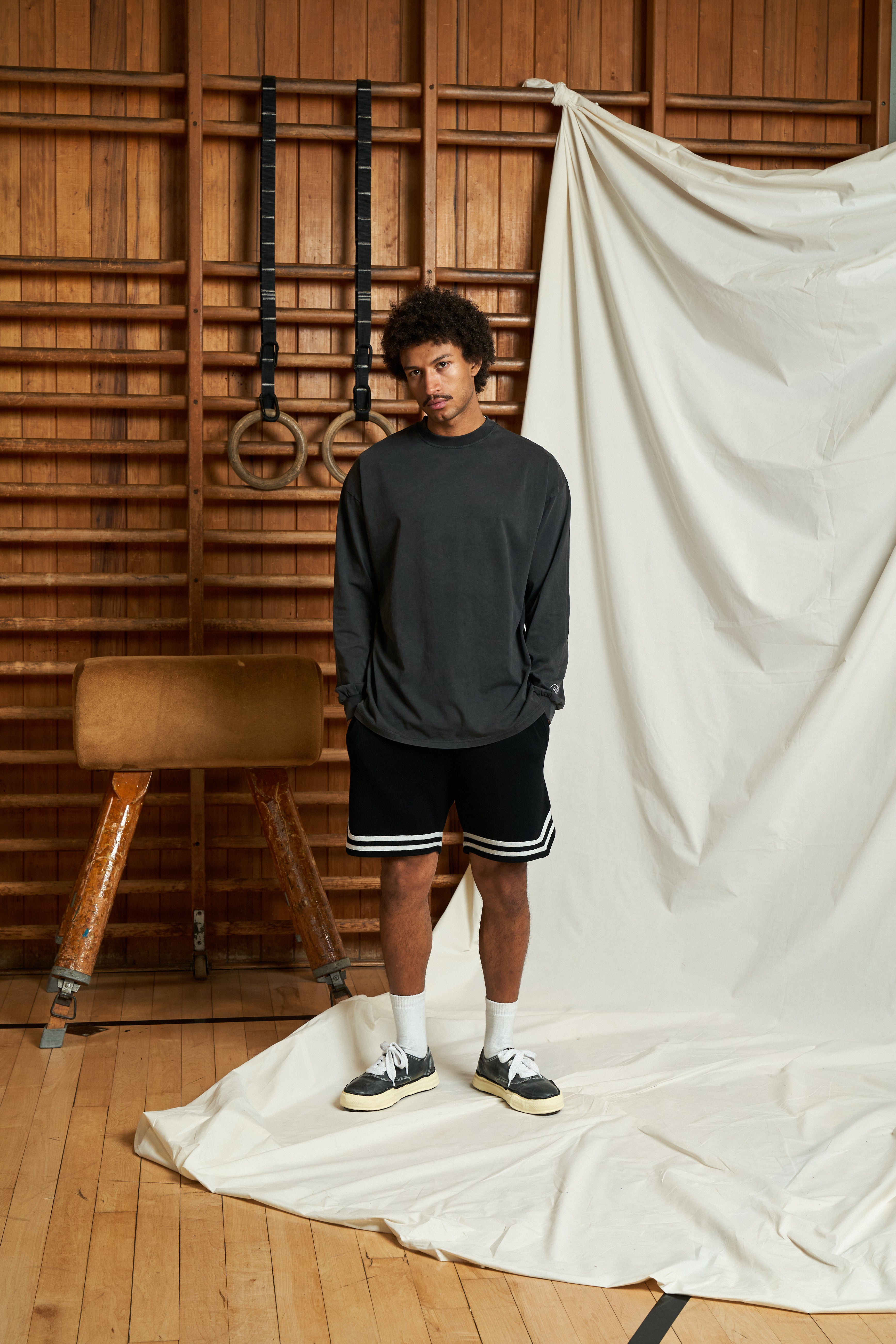 Harmonious black merino baller shorts