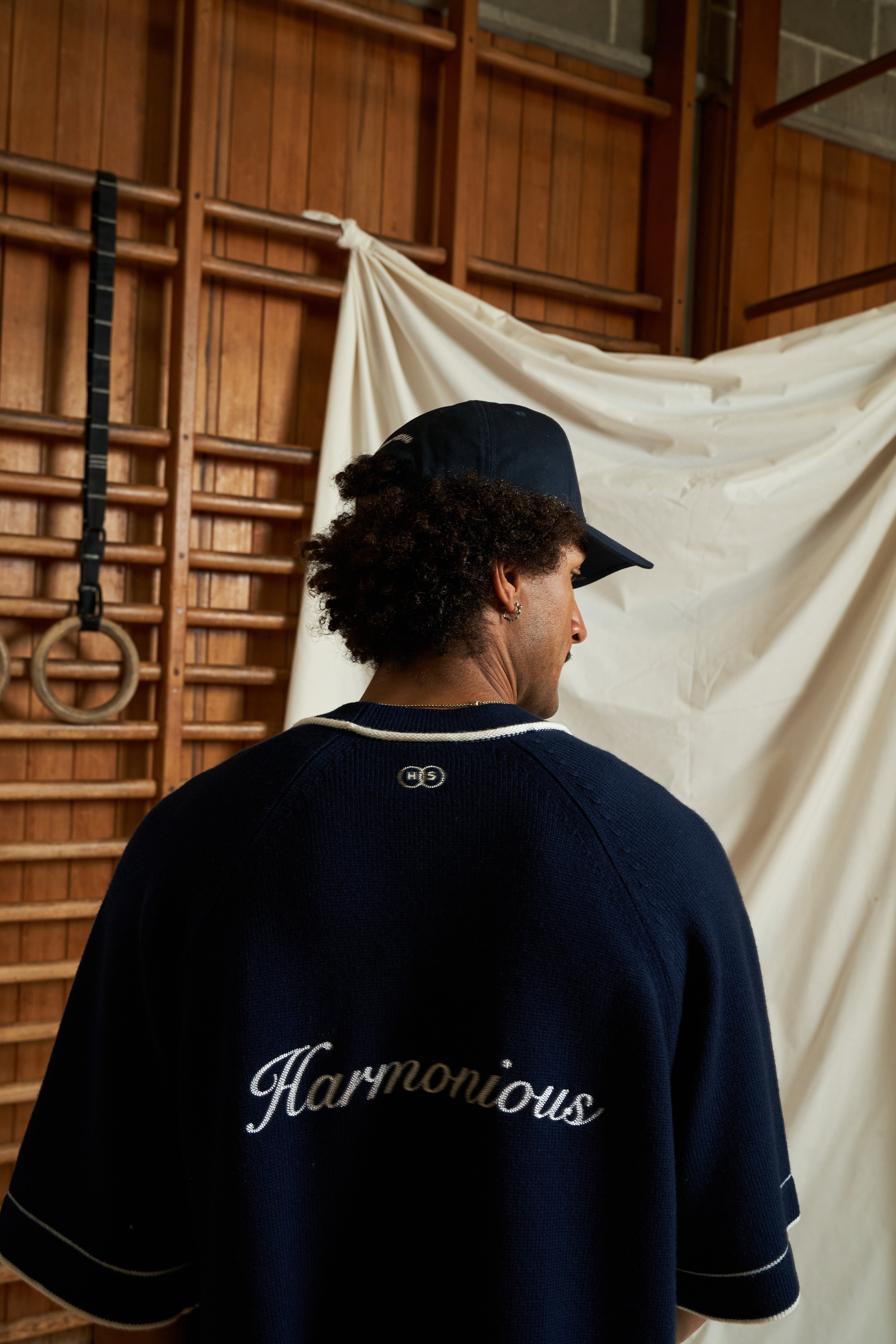 Knitted Baseball Shirt - Navy/White