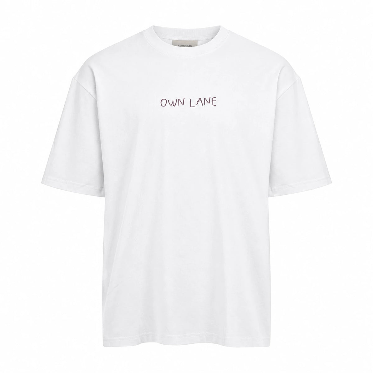 flat front view of the men’s white Own Lane T-shirt