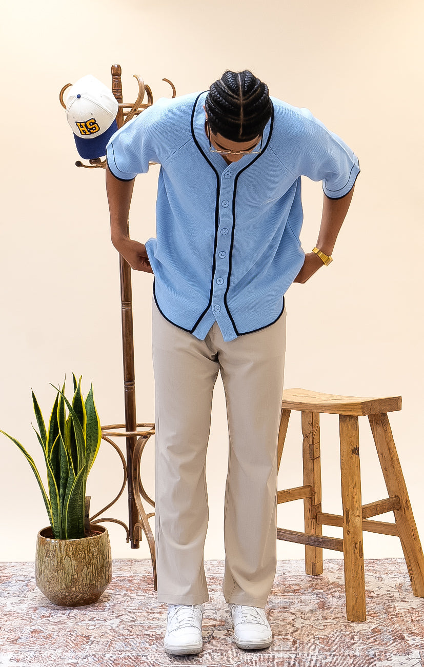 Merino Baseball Shirt - Baby Blue