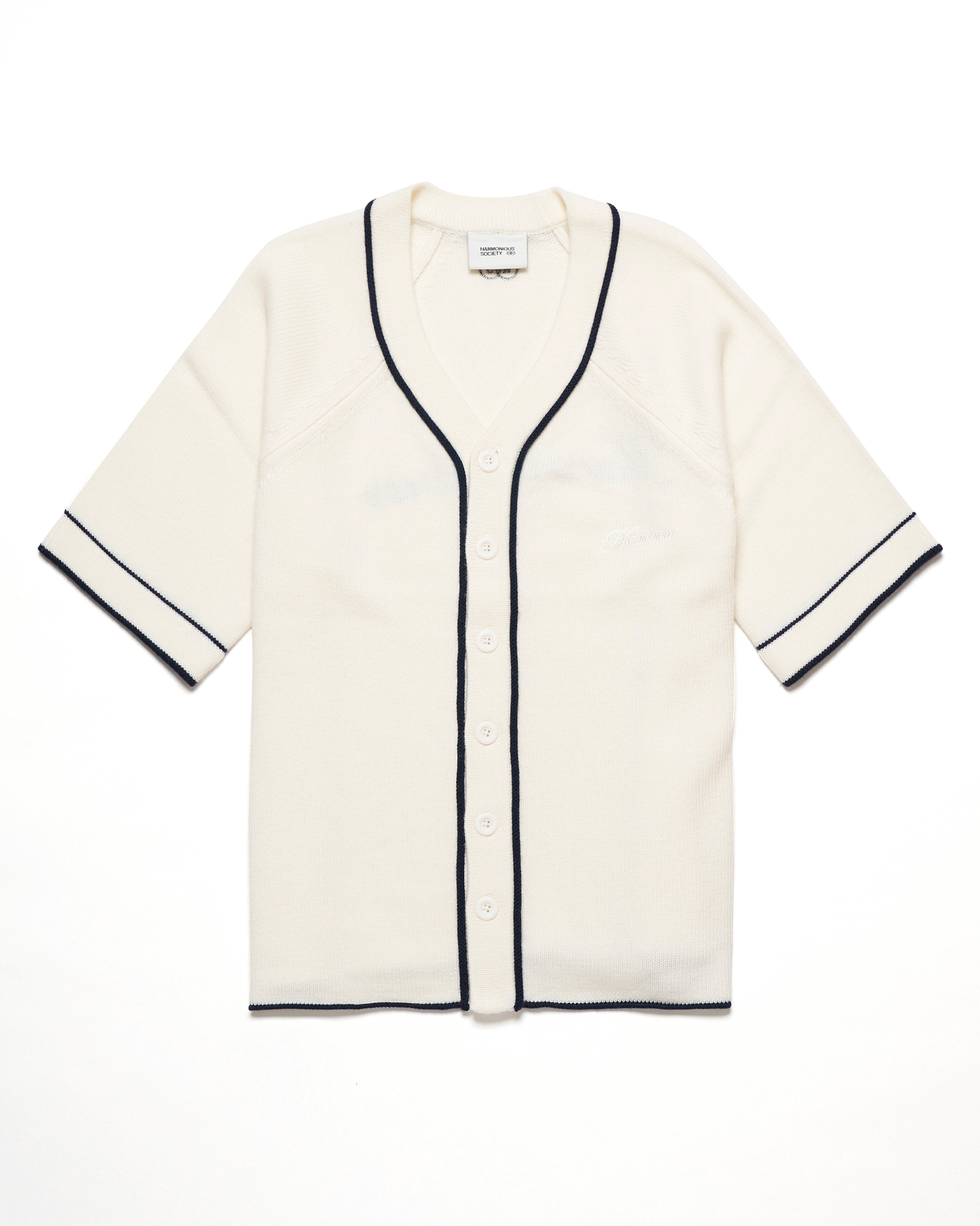 Harmonious Merino Baseball Shirt - Off-White/Navy