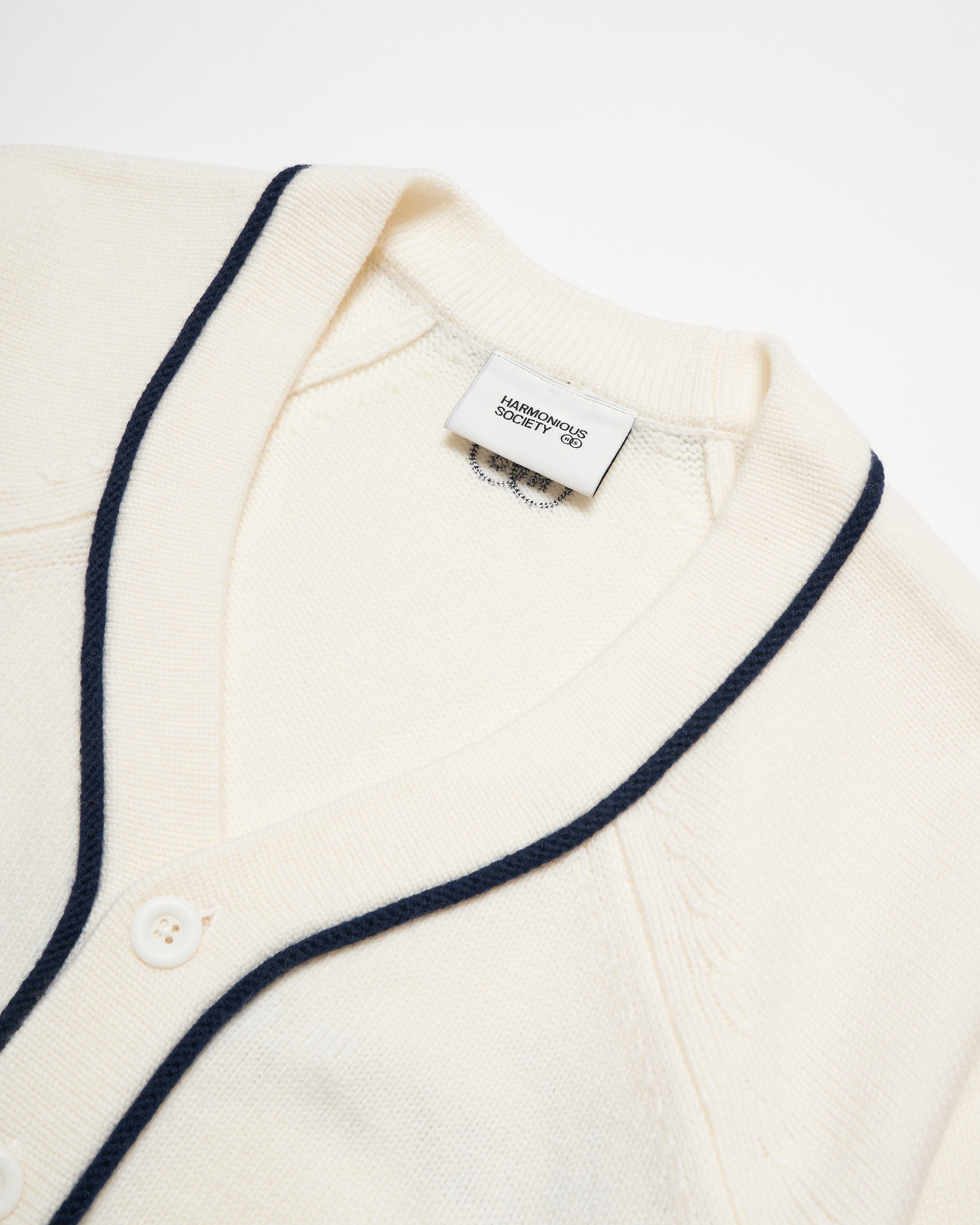 Harmonious Merino Baseball Shirt - Off-White/Navy