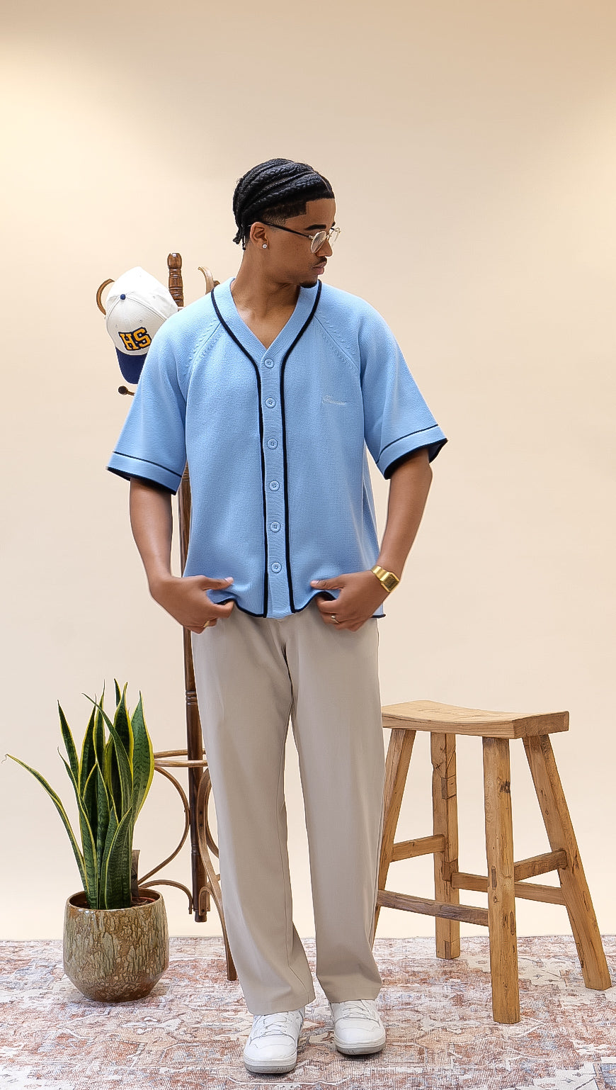 Merino Baseball Shirt - Baby Blue
