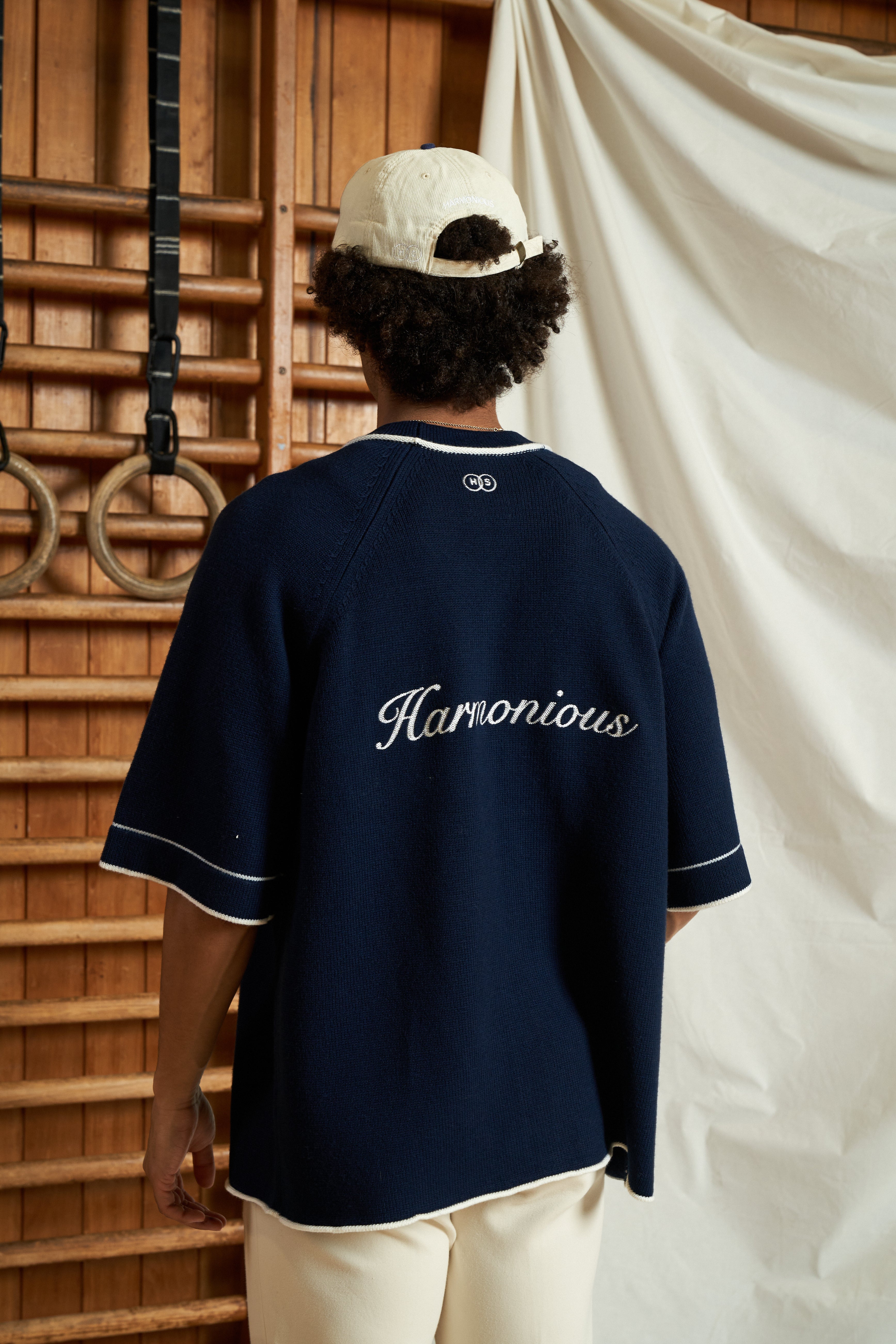 Harmonious Merino Baseball Shirt - Navy/White