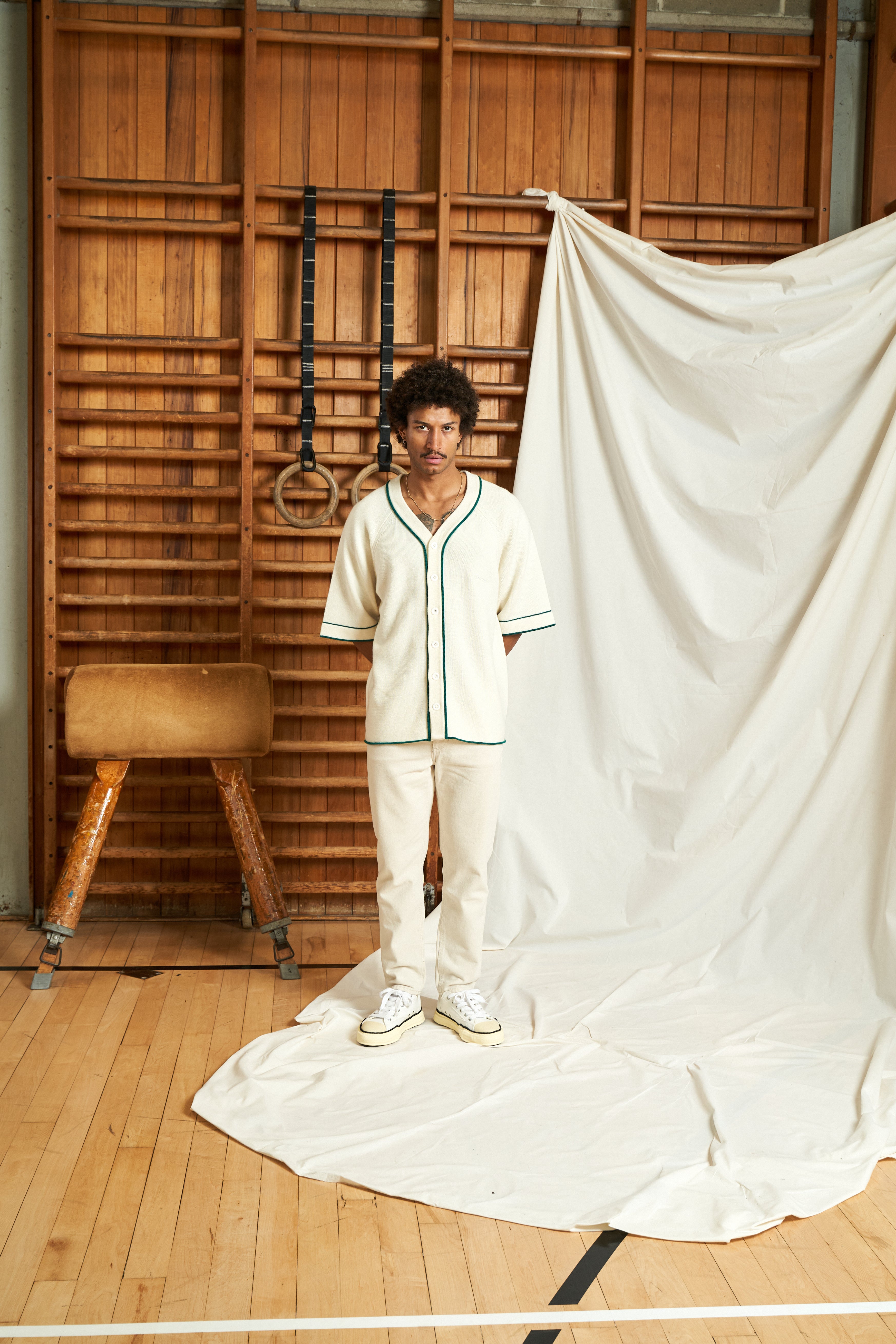Harmonious Merino Baseball Shirt - Cream/Green