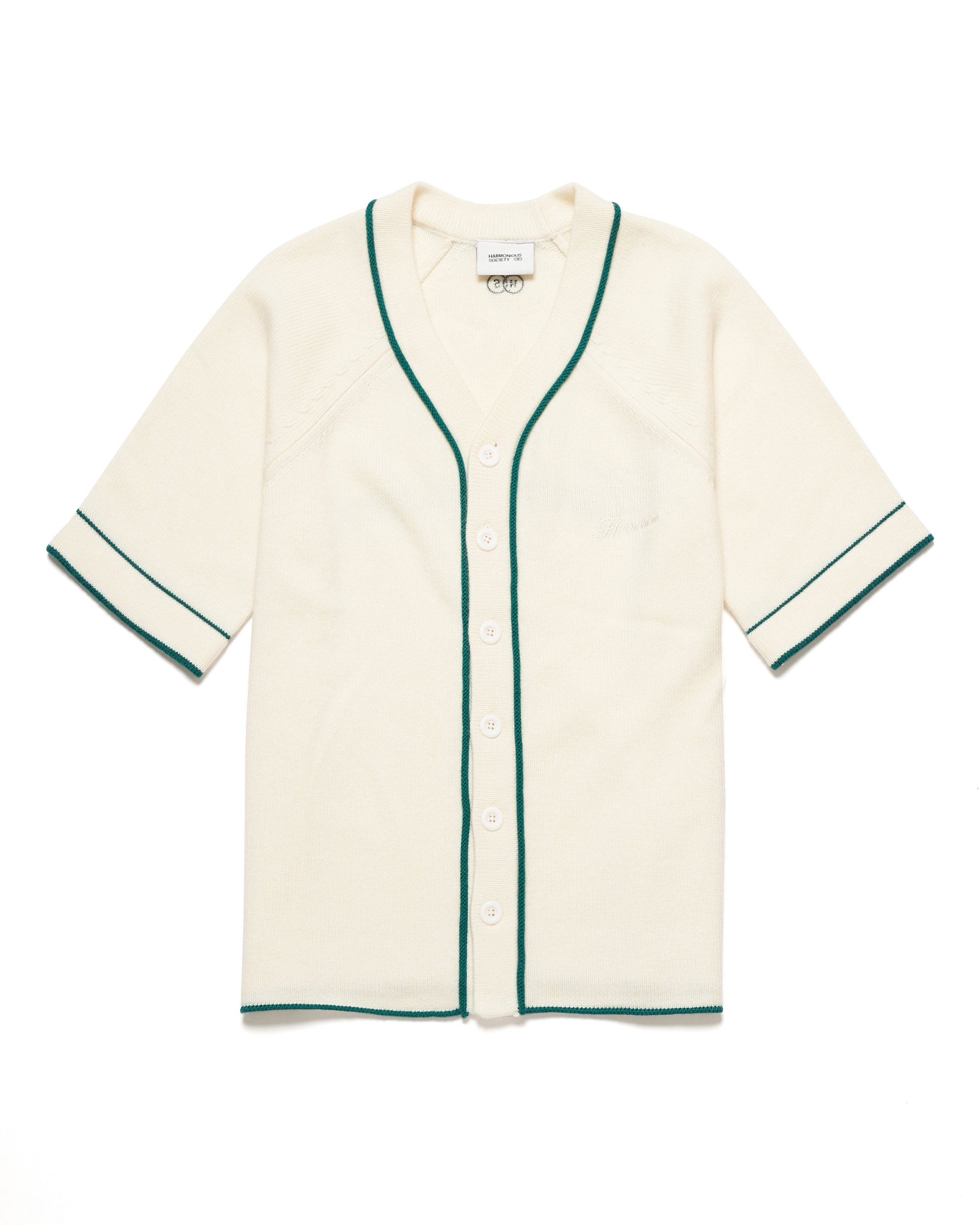 Harmonious Merino Baseball Shirt - Cream/Green