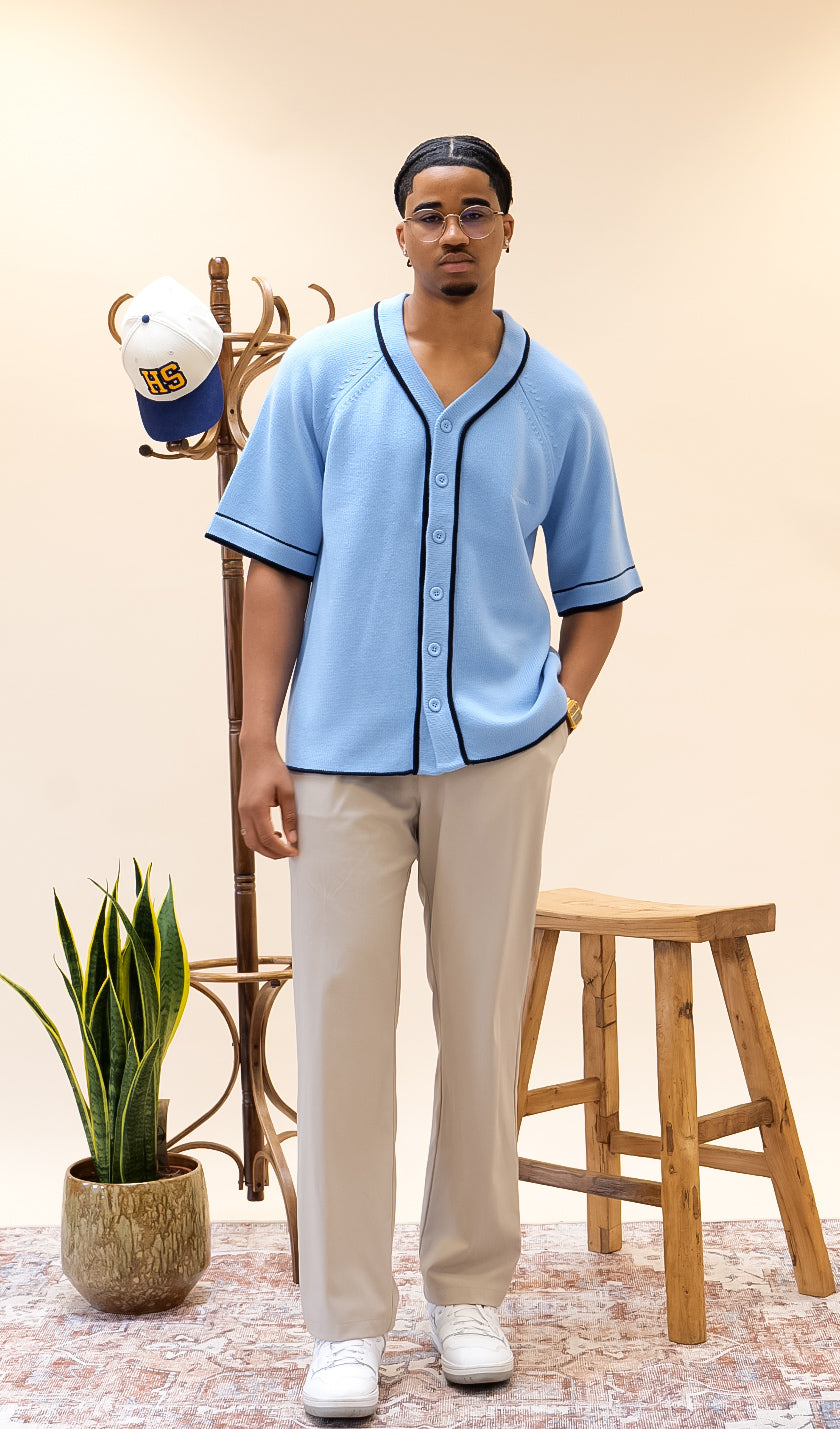 Merino Baseball Shirt - Baby Blue