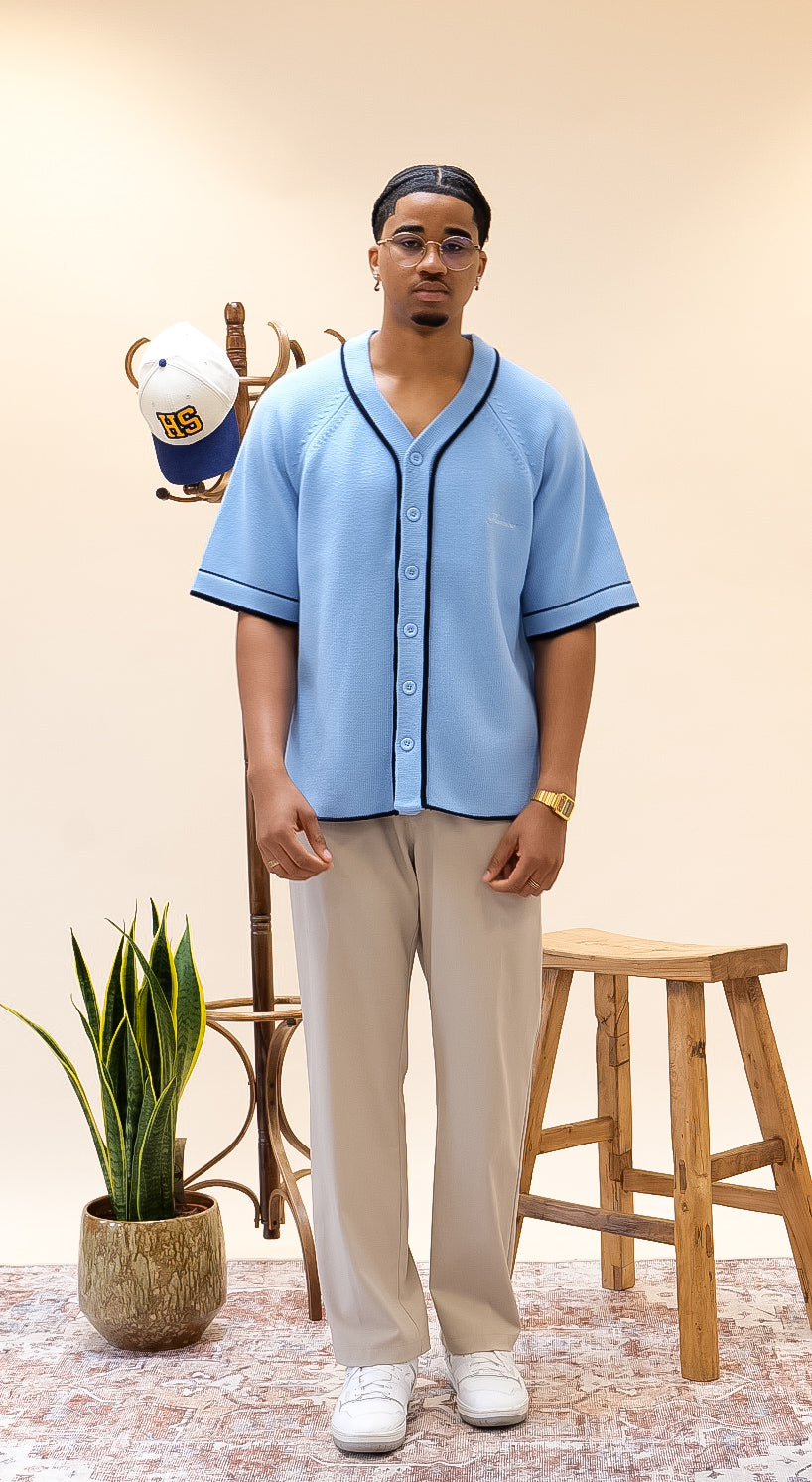 Merino Baseball Shirt - Baby Blue