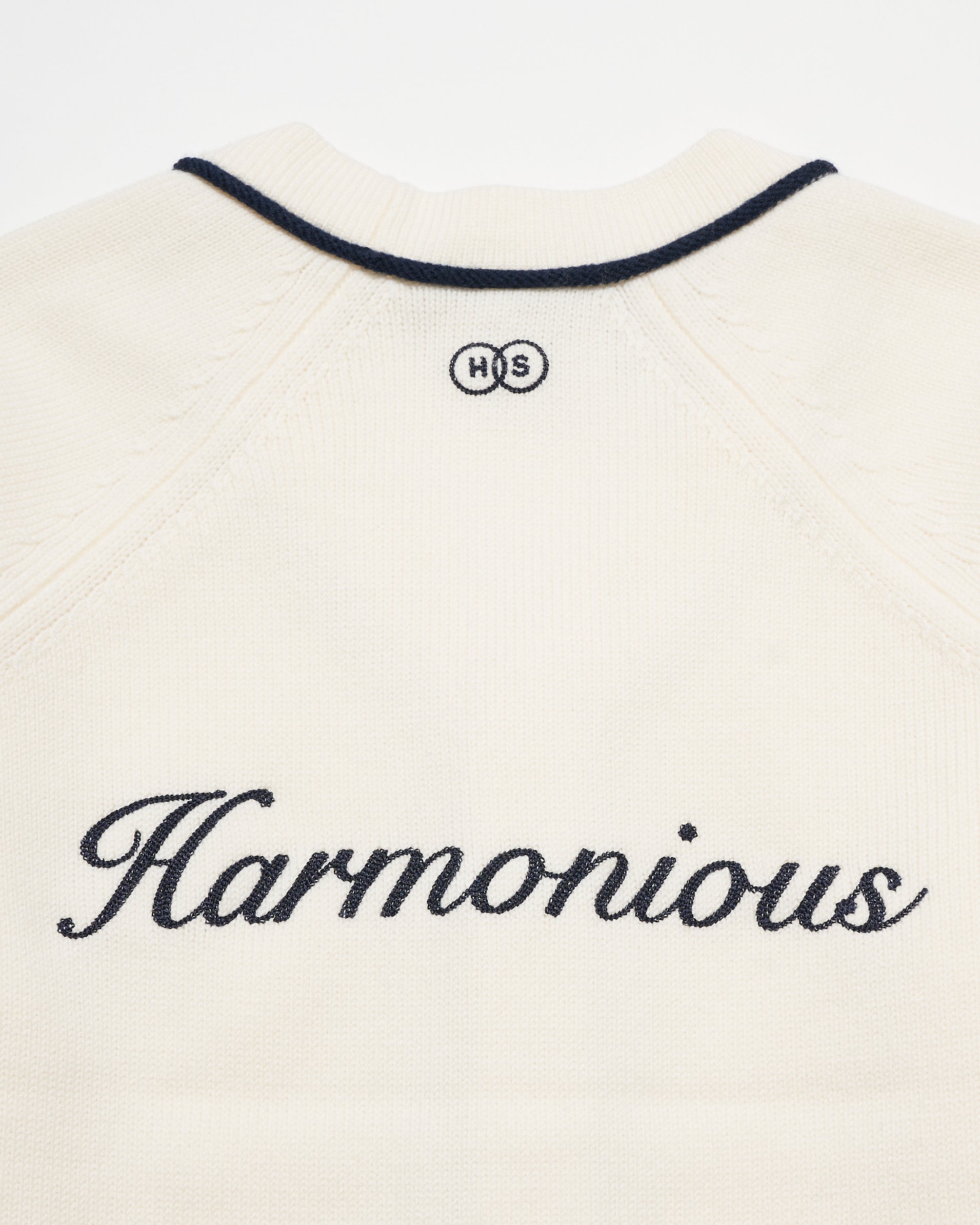 Harmonious Merino Baseball Shirt - Off-White/Navy