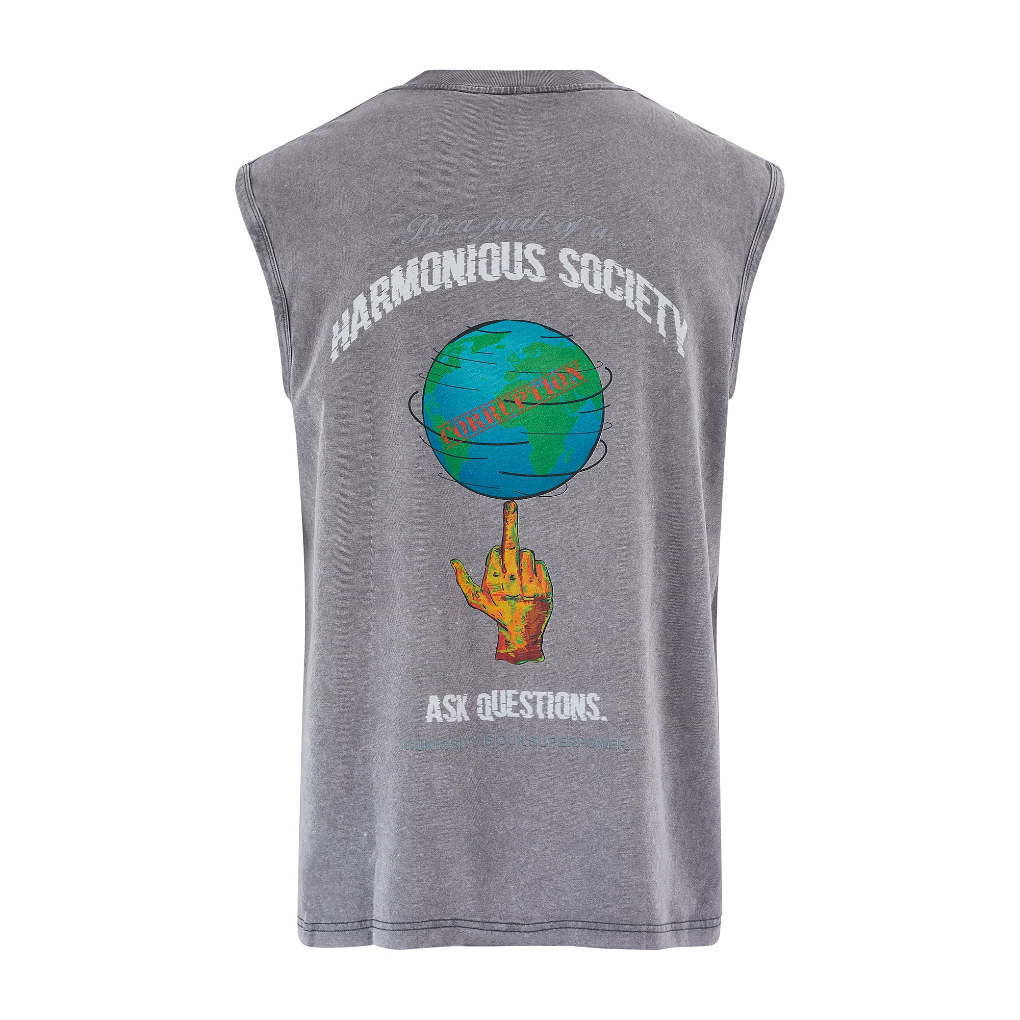 Ask Questions Oversized Tank - Washed Grey