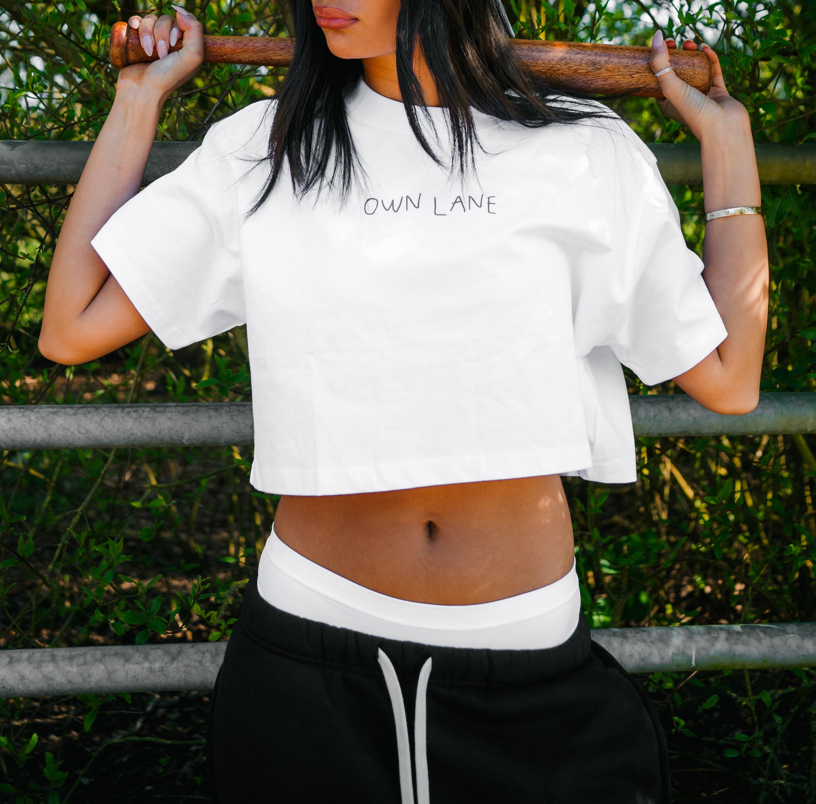 Cropped Own Lane T-shirt - White