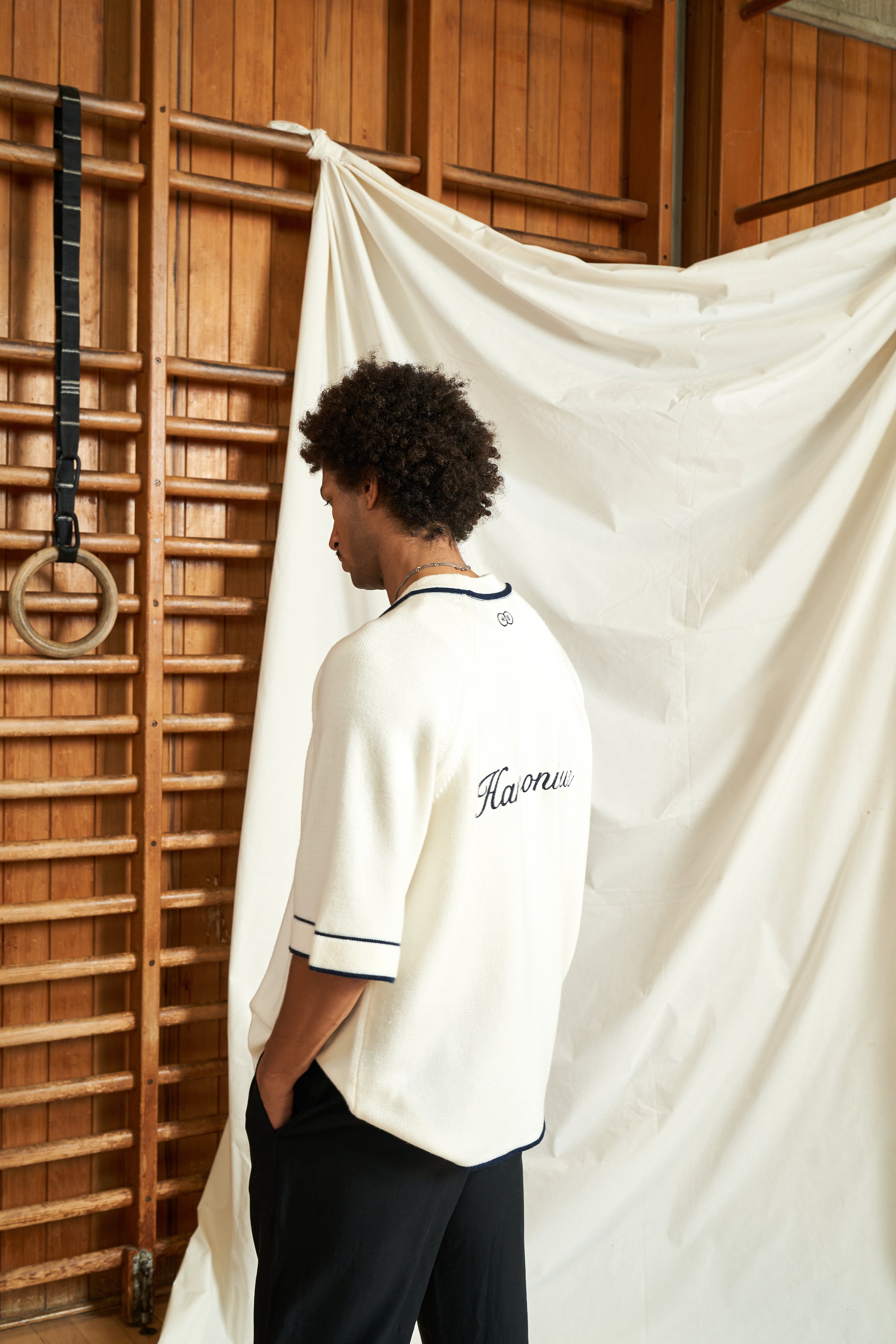 Merino Baseball Shirt - Off-White/Navy
