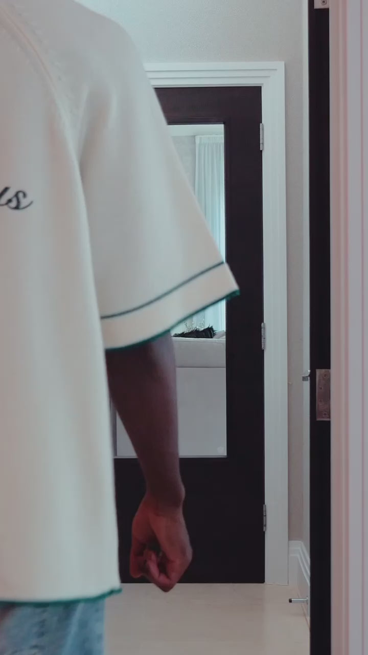 Merino Baseball Shirt - Cream/Green